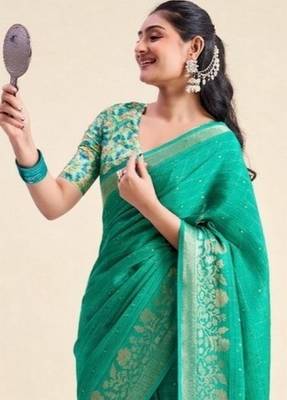 sea green chiffon fabric smart festive graceful saree 3