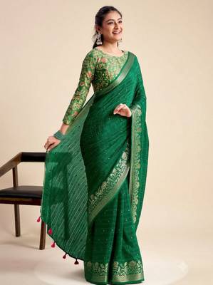 green chiffon fabric smart festive graceful saree 1