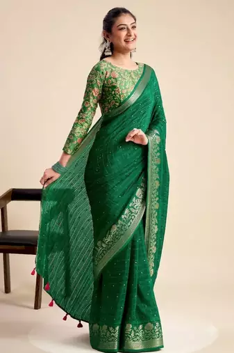 green chiffon fabric smart festive graceful saree