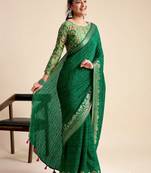 green chiffon fabric smart festive graceful saree