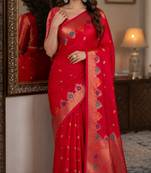 Pink soft silk blend banarasi jacuard work festive saree with unstitched blouse piece