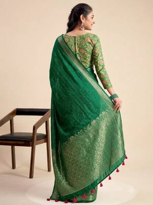 green chiffon fabric smart festive graceful saree 2