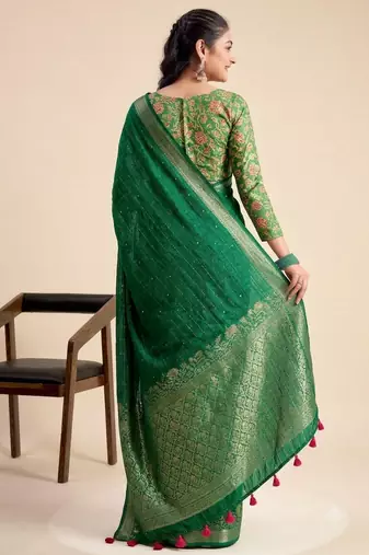 green chiffon fabric smart festive graceful saree