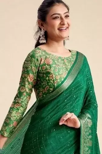 green chiffon fabric smart festive graceful saree
