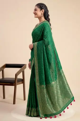 green chiffon fabric smart festive graceful saree