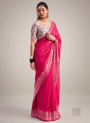 magenta chiffon fabric smart festive graceful saree 1