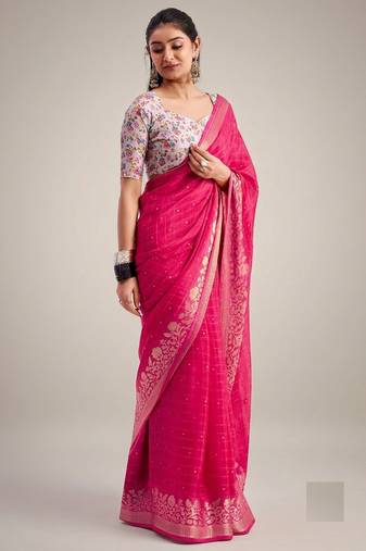 magenta chiffon fabric smart festive graceful saree