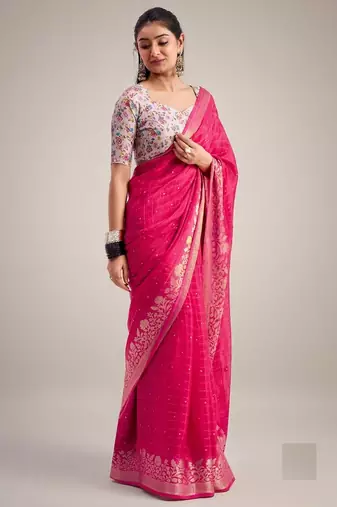 magenta chiffon fabric smart festive graceful saree