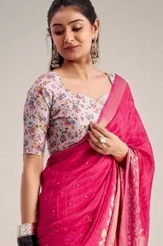 magenta chiffon fabric smart festive graceful saree