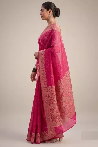 magenta chiffon fabric smart festive graceful saree