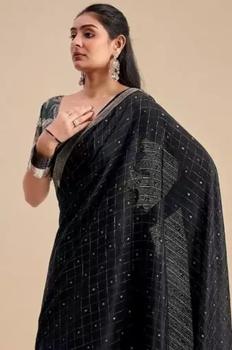 black chiffon fabric smart festive graceful saree