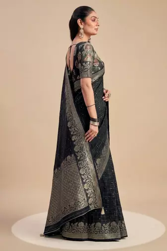 black chiffon fabric smart festive graceful saree
