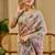 cream cotton blend zari weaving floral digital print festive saree with unstitched blouse piece