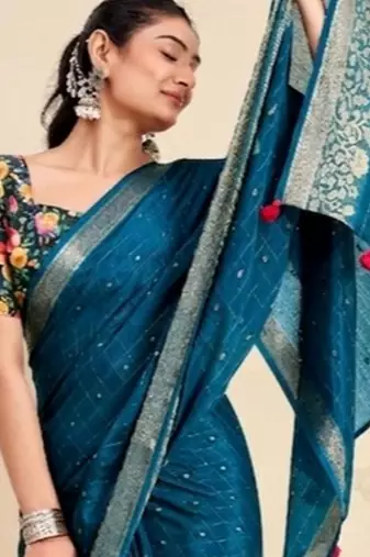 rama chiffon fabric smart festive graceful saree