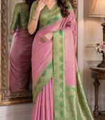 Pink soft silk blend banarasi jacuard work festive saree with unstitched blouse piece