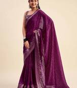 purple chiffon fabric smart festive graceful saree