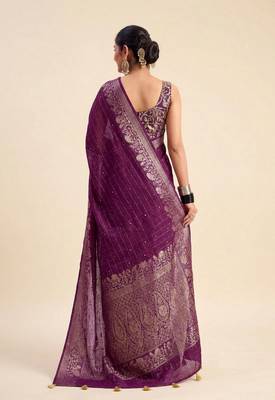 purple chiffon fabric smart festive graceful saree 2