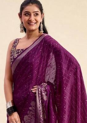 purple chiffon fabric smart festive graceful saree 3