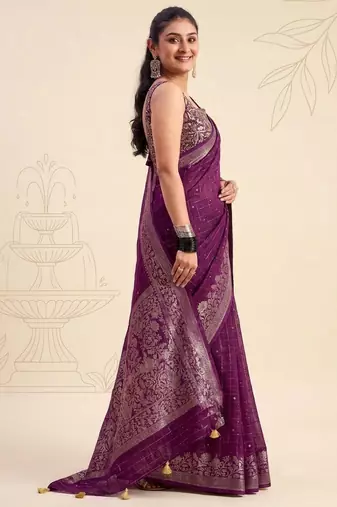 purple chiffon fabric smart festive graceful saree