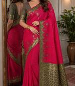 Pink soft silk blend banarasi jacuard work festive saree with unstitched blouse piece