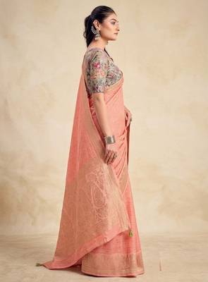 peach chiffon fabric smart festive graceful saree 4