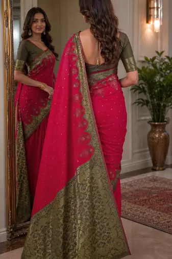 Pink soft silk blend banarasi jacuard work festive saree with unstitched blouse piece