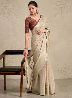 beige chiffon fabric smart festive graceful saree 1