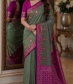 Sea green soft silk blend banarasi jacuard work festive saree with unstitched blouse piece