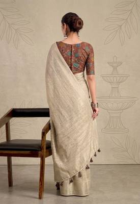 beige chiffon fabric smart festive graceful saree 2
