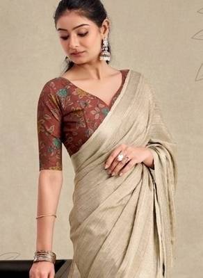 beige chiffon fabric smart festive graceful saree 3