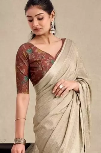 beige chiffon fabric smart festive graceful saree