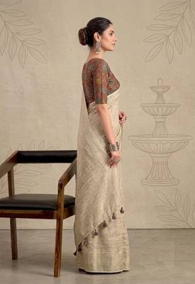 beige chiffon fabric smart festive graceful saree 4