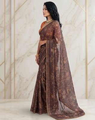 Brown color graceful floral printed smart ceremonial saree 3
