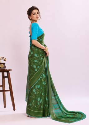 Green color graceful floral printed smart ceremonial saree 3