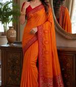 Orange soft silk blend banarasi jacuard work festive saree with unstitched blouse piece