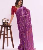 Purple  color graceful floral printed smart ceremonial saree