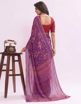 Purple  color graceful floral printed smart ceremonial saree 2