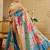 cream blue cotton blend zari weaving floral digital print festive saree with unstitched blouse piece