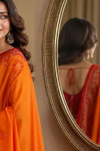 Orange soft silk blend banarasi jacuard work festive saree with unstitched blouse piece