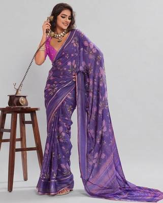 Violet color graceful floral printed smart ceremonial saree 1