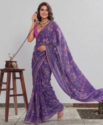 Violet color graceful floral printed smart ceremonial saree 3