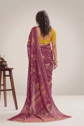 Wine color graceful floral printed smart ceremonial saree