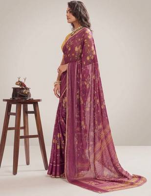 Wine color graceful floral printed smart ceremonial saree 3