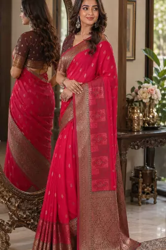 Pink soft silk blend banarasi jacuard work festive saree with unstitched blouse piece