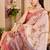 cream cotton blend zari weaving floral digital print festive saree with unstitched blouse piece