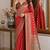 Red soft silk blend banarasi jacuard work festive saree with unstitched blouse piece