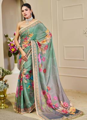 rama cotton blend zari weaving floral digital print festive saree with unstitched blouse piece 1