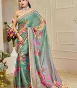 rama cotton blend zari weaving floral digital print festive saree with unstitched blouse piece