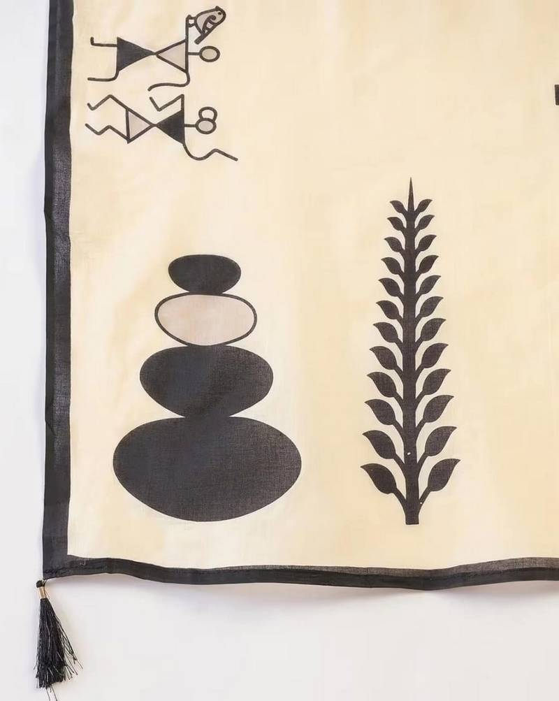 yellow smart linen cotton blend smart warli art printed saree