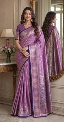 Lavender soft silk blend banarasi jacuard work festive saree with unstitched blouse piece 1